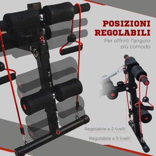 Banco de Abdominales en Casa Ajustable, Banco de Abdominales Inclinable Con Remo de Resorte y 2 Cuerdas Elásticas, 55.5 X 137.5 Cm Negro