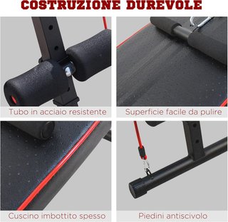 Banco de Abdominales en Casa Ajustable, Banco de Abdominales Inclinable Con Remo de Resorte y 2 Cuerdas Elásticas, 55.5 X 137.5 Cm Negro