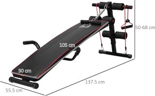 Banco de Abdominales en Casa Ajustable, Banco de Abdominales Inclinable Con Remo de Resorte y 2 Cuerdas Elásticas, 55.5 X 137.5 Cm Negro