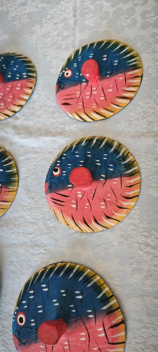 5 Sottobicchieri Legno Pesce Dipinti