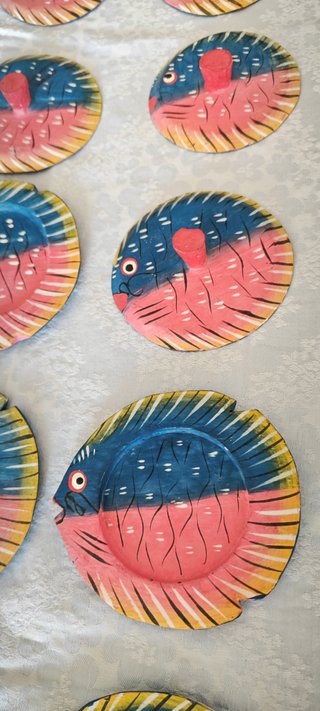5 Sottobicchieri Legno Pesce Dipinti