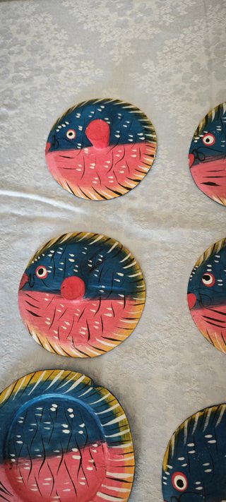 5 Sottobicchieri Legno Pesce Dipinti