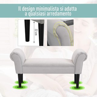 Banco Zapatero Con Brazos Enrollados, Banco Tapizado para Entrada, Mezcla Gris Blanco, 102X36X51Cm