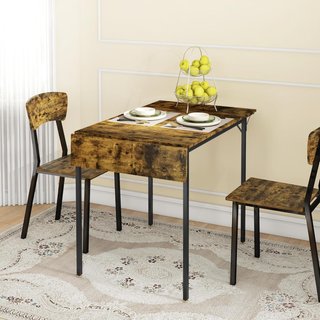 Mesa de Comedor Plegable Estilo Industrial para 2-4 Personas con 2 Lados Extensibles, Mesa Plegable de Cocina para Espacios Pequeños en Madera y Metal, 120X79X79 Cm, Marrón Rústico