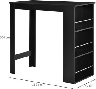Barra de Cocina Mesa Alta Con 3 Estantes de Madera, Decoración Moderna Casa y Bar, 112X57X106Cm, Negro