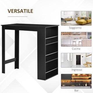 Barra de Cocina Mesa Alta Con 3 Estantes de Madera, Decoración Moderna Casa y Bar, 112X57X106Cm, Negro