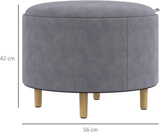 Pouf Contenedor de Tela Sherpa de 120 Kg Máx con Bandeja Plegable, Mesa de Café en MDF y Haya con Espacio Oculto, 56X56X42 Cm, Gris