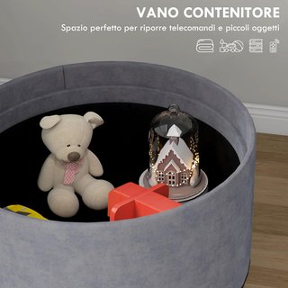 Pouf Contenedor de Tela Sherpa de 120 Kg Máx con Bandeja Plegable, Mesa de Café en MDF y Haya con Espacio Oculto, 56X56X42 Cm, Gris