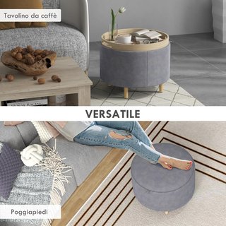 Pouf Contenedor de Tela Sherpa de 120 Kg Máx con Bandeja Plegable, Mesa de Café en MDF y Haya con Espacio Oculto, 56X56X42 Cm, Gris