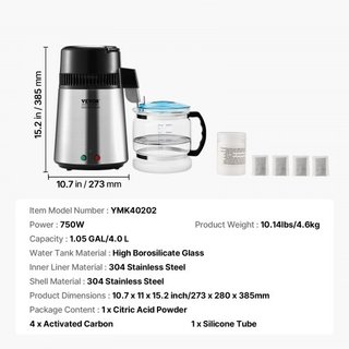 Máquina Purificadora de Agua Destilada de 4L de Encimera con Interior de Acero Inoxidable