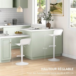 Conjunto de 2 Taburetes de Bar con Respaldo Ergonómico, Reposapiés, Taburetes de Cocina Altos Ajustables en Polipropileno con Asiento Giratorio y Base Antideslizante para Comedor, Isla de Cocina, ...