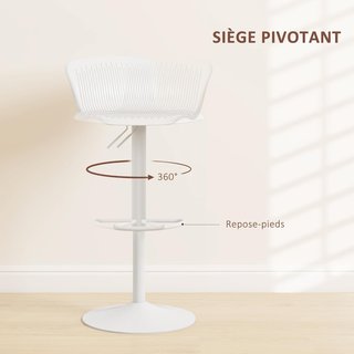 Conjunto de 2 Taburetes de Bar con Respaldo Ergonómico, Reposapiés, Taburetes de Cocina Altos Ajustables en Polipropileno con Asiento Giratorio y Base Antideslizante para Comedor, Isla de Cocina, ...