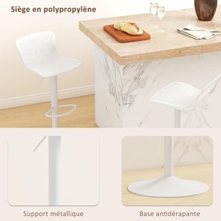 Conjunto de 2 Taburetes de Bar con Respaldo Ergonómico, Reposapiés, Taburetes de Cocina Altos Ajustables en Polipropileno con Asiento Giratorio y Base Antideslizante para Comedor, Isla de Cocina, ...