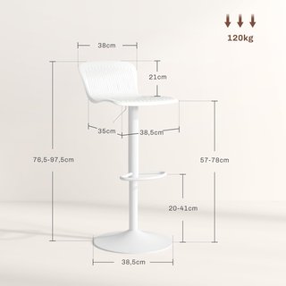 Conjunto de 2 Taburetes de Bar con Respaldo Ergonómico, Reposapiés, Taburetes de Cocina Altos Ajustables en Polipropileno con Asiento Giratorio y Base Antideslizante para Comedor, Isla de Cocina, ...