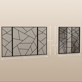 Rejilla Parascintille para Chimenea Plegable de 3 Paneles, Pantalla para Chimenea de Acero con Diseño Geométrico, 135X1.2X85Cm, Negro