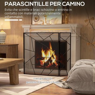 Rejilla Parascintille para Chimenea Plegable de 3 Paneles, Pantalla para Chimenea de Acero con Diseño Geométrico, 135X1.2X85Cm, Negro