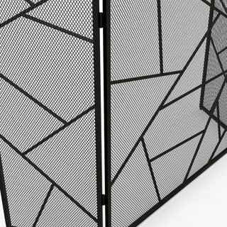 Rejilla Parascintille para Chimenea Plegable de 3 Paneles, Pantalla para Chimenea de Acero con Diseño Geométrico, 135X1.2X85Cm, Negro