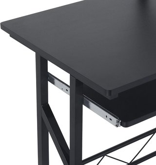 Escritorio para Computadora Ahorra Espacio de Acero y Madera, Escritorio de Oficina con Cajón, Estante para Teclado Extraíble 90 x 50 x 95 cm