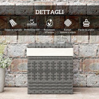 Baúl De Jardín en Rattan PE, Cofre De Exterior Con Patas Antideslizantes Y Recubrimiento Interno En Tejido Impermeable, 57X34X62Cm, Gris Y Beige