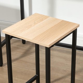 Set de 3 Piezas con Mesa y 2 Taburetes de Cocina Estilo Industrial, Mobiliario Moderno para Salón y Sala de Estar, Madera Natural y Negra