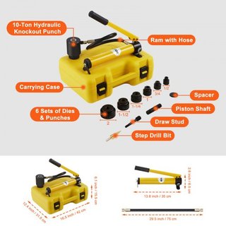 Kit de Punch Hidráulico de 10 Toneladas, Juego de Cortadores de Agujeros para Conductos de 1/2" a 2", Kits de Herramientas KO con Puncher de 6 Piezas, Herramientas para Conducir Hoja de Metal, Par...