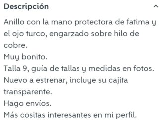 Anillo Mano de Fátima Ojo Turco Ajustable