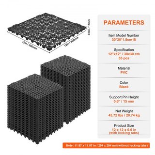 Cojín Modular Interconectable, Paquete de 55 Mats de Drenaje de 30 x 30 cm, Baldosas de Drenaje de PVC Suave Interconectables, Agujeros de Drenaje Antideslizantes para Baño, Cocina, Piscina, Húmed...