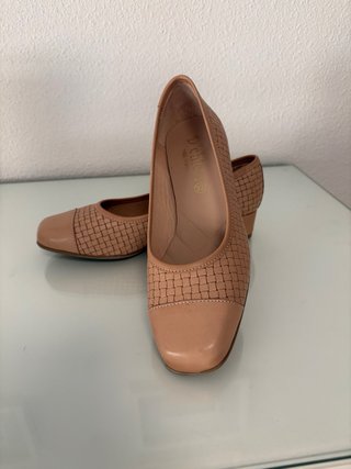 Zapatos de salon , beige , piel