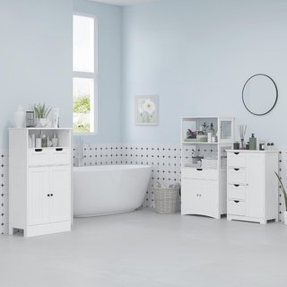 Mueble de Baño con Estantes, Armario y Cajón, Mueble de Baño Multiusos de Madera, Blanco, 60X33X122.5Cm