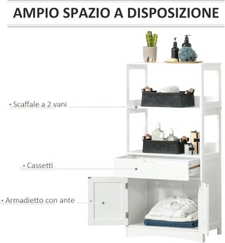 Mueble de Baño con Estantes, Armario y Cajón, Mueble de Baño Multiusos de Madera, Blanco, 60X33X122.5Cm