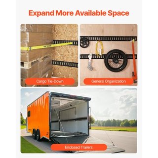 Kit de Rieles de Amarre E, 18PCS Set de 5' E-Tracks Incluye 4 Rieles de Acero y 8 Anclajes en O y 4 Puntos de Amarre con D-Ring y 2 Correas de Tracción, Accesorios de Seguridad para Carga de Motoc...