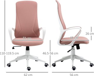 Silla De Oficina, Silla De Escritorio Ergonómica Con Soporte Lumbar, Respaldo Alto Y Apoyabrazos, Silla De Estudio Giratoria En Tela Con Función De Balanceo Y Altura Ajustable, Rosa