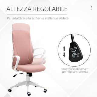 Silla De Oficina, Silla De Escritorio Ergonómica Con Soporte Lumbar, Respaldo Alto Y Apoyabrazos, Silla De Estudio Giratoria En Tela Con Función De Balanceo Y Altura Ajustable, Rosa