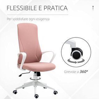 Silla De Oficina, Silla De Escritorio Ergonómica Con Soporte Lumbar, Respaldo Alto Y Apoyabrazos, Silla De Estudio Giratoria En Tela Con Función De Balanceo Y Altura Ajustable, Rosa