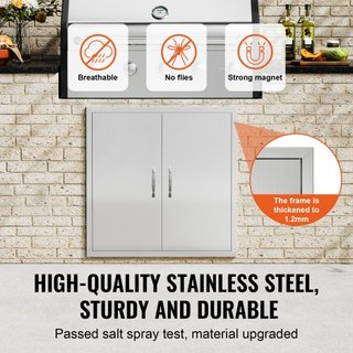 Puerta de Acceso para BBQ, Puerta Doble para Cocina Exterior de 790x790 mm, Puerta de Montaje Flush de Acero Inoxidable, Puerta Vertical de Pared con Manijas, para Isla de BBQ, Estación de Asado, ...