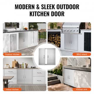 Puerta de Acceso para BBQ, Puerta Doble para Cocina Exterior de 790x790 mm, Puerta de Montaje Flush de Acero Inoxidable, Puerta Vertical de Pared con Manijas, para Isla de BBQ, Estación de Asado, ...