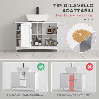 Mueble Bajo Lavabo de Suelo, Armario de Baño de 2 Puertas con 3 Estantes Abiertos en Estilo Country, 90X30X60Cm, Blanco