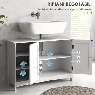 Mueble Bajo Lavabo de Suelo, Armario de Baño de 2 Puertas con 3 Estantes Abiertos en Estilo Country, 90X30X60Cm, Blanco