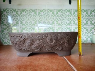 Espectacular maceta japonesa con diseño de dragón.