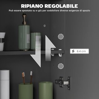 Armario Colgante De Baño Con Dos Puertas Y Espejo Y 2 Estantes Internos, Mueble De Baño Con Espejo Y Cierre Suave En MDF, 60X15X75 Cm, Negro