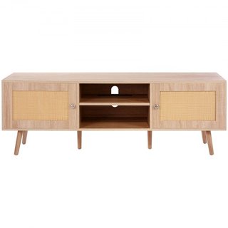 Soporte de TV de ratán para TV de 65" (165.1 cm) Soporte de TV Boho con enchufe incorporado en roble