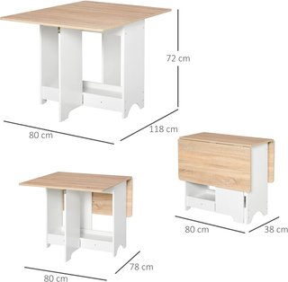 Mesa Consola Plegable con Estante, Mesa de Salón y Cocina, Mesa Plegable, Ahorra Espacio, Color Madera y Blanco, 118X80X72Cm