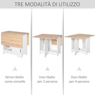 Mesa Consola Plegable con Estante, Mesa de Salón y Cocina, Mesa Plegable, Ahorra Espacio, Color Madera y Blanco, 118X80X72Cm