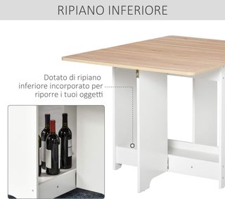 Mesa Consola Plegable con Estante, Mesa de Salón y Cocina, Mesa Plegable, Ahorra Espacio, Color Madera y Blanco, 118X80X72Cm