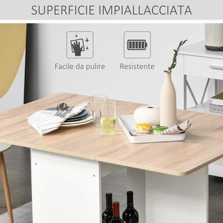 Mesa Consola Plegable con Estante, Mesa de Salón y Cocina, Mesa Plegable, Ahorra Espacio, Color Madera y Blanco, 118X80X72Cm