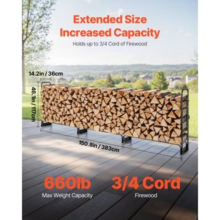 Soporte para leña de exterior de 3.9 m con cubierta, 386 cm x 36 cm x 117 cm, soporte de leña resistente y cubierta impermeable de Oxford 600D para chimenea, patio, almacenamiento de troncos inter...