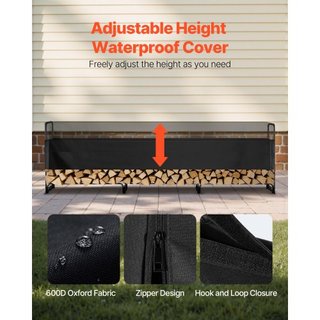 Soporte para leña de exterior de 3.9 m con cubierta, 386 cm x 36 cm x 117 cm, soporte de leña resistente y cubierta impermeable de Oxford 600D para chimenea, patio, almacenamiento de troncos inter...