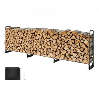 Soporte para leña de exterior de 3.9 m con cubierta, 386 cm x 36 cm x 117 cm, soporte de leña resistente y cubierta impermeable de Oxford 600D para chimenea, patio, almacenamiento de troncos inter...