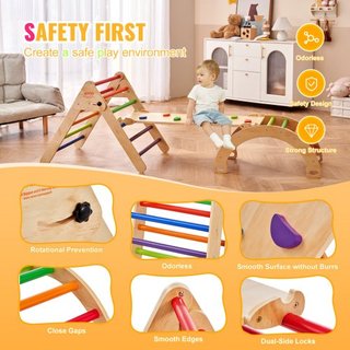 Set Triangolo Pikler, Giocattoli da Arrampicata per Bambini 5 in 1, Parco Giochi Interno, Set da Arrampicata Montessori con Triangolo, Rampe e Arco, Palestra di Arrampicata in Legno