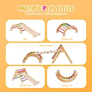 Set Triangolo Pikler, Giocattoli da Arrampicata per Bambini 5 in 1, Parco Giochi Interno, Set da Arrampicata Montessori con Triangolo, Rampe e Arco, Palestra di Arrampicata in Legno